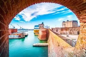 Livorno seaside city with historic Medici fortress on the Tuscan coast