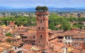Historic center of Lucca with medieval towers in Tuscany