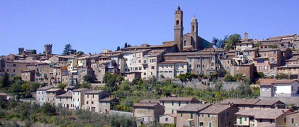 Panoramic view of the historic center of Montalcino in Tuscany