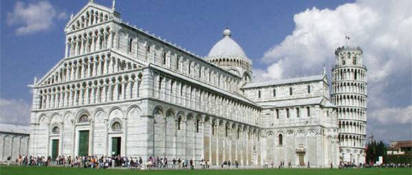 Piazza dei Miracoli with the Cathedral and the Leaning Tower of Pisa