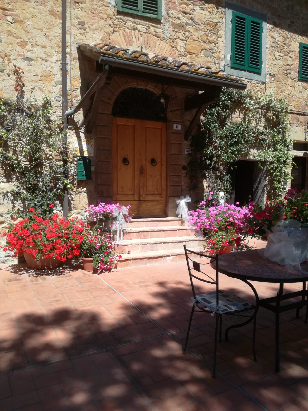 Terrace of Podere Settefrati surrounded by olive trees