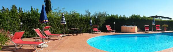 Private pool with countryside view and terracotta terrace at Podere Settefrati