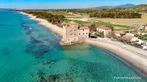 Rio Torto beach with Torre Mozza tower on the Tuscan coast